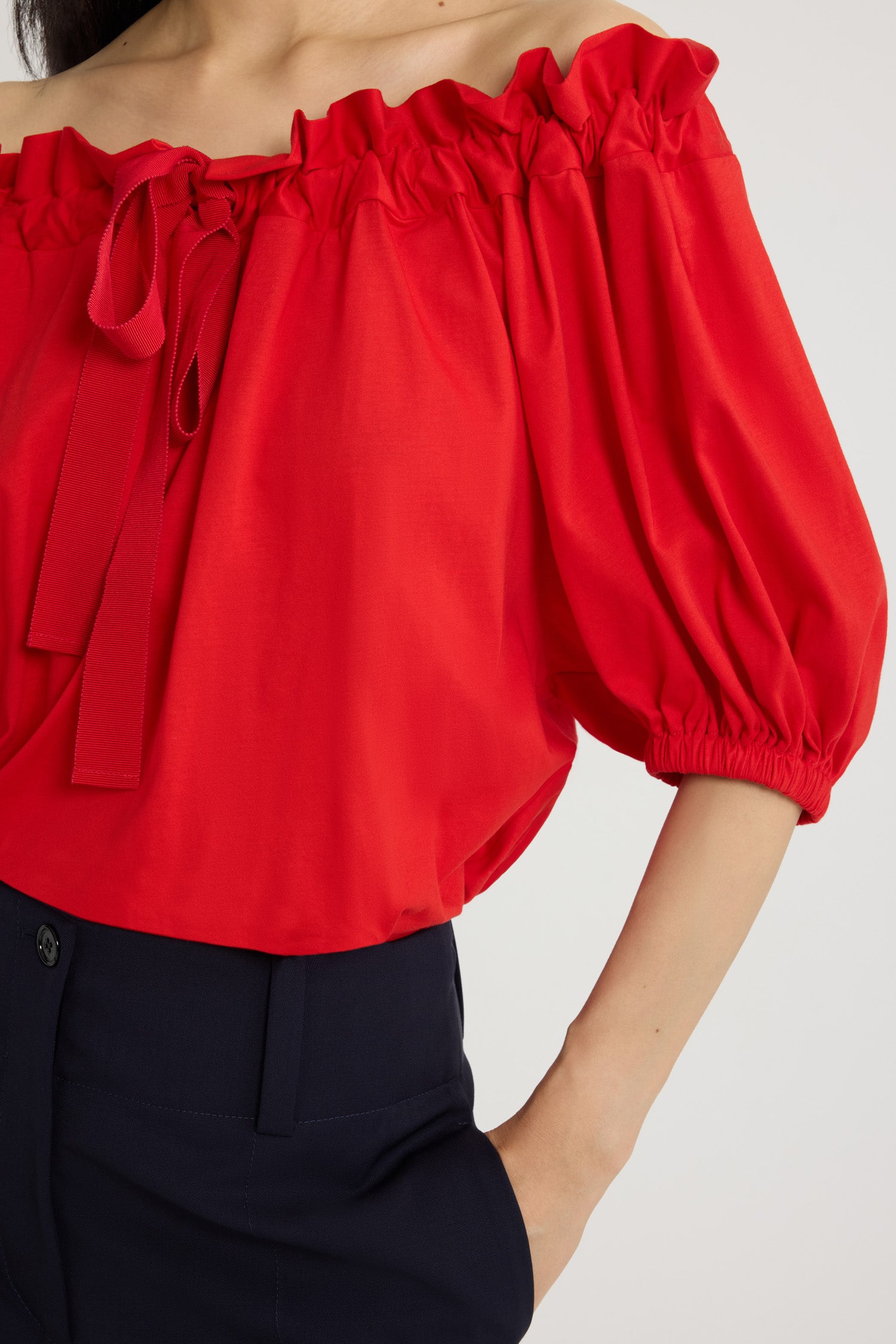 Patou JE139 t-shirt coton rouge lipstick volants