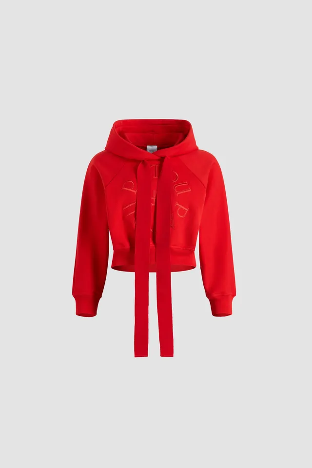 Patou JE069 sweat hoodie rouge coton bio médallion brodé