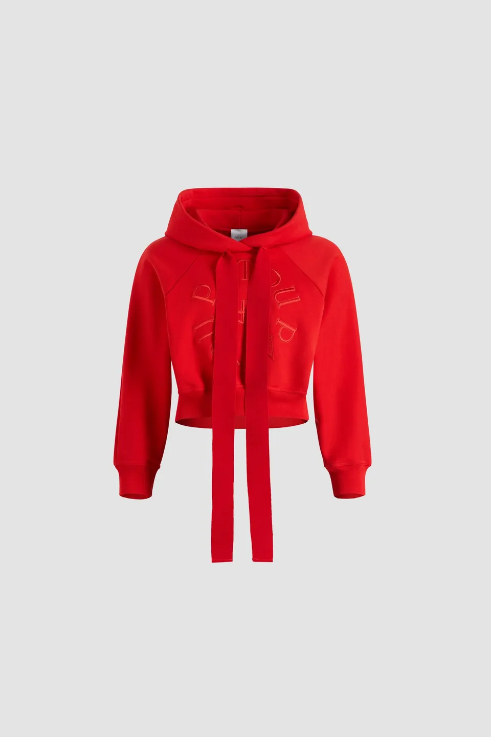 Patou JE069 sweat hoodie rouge coton bio médallion brodé