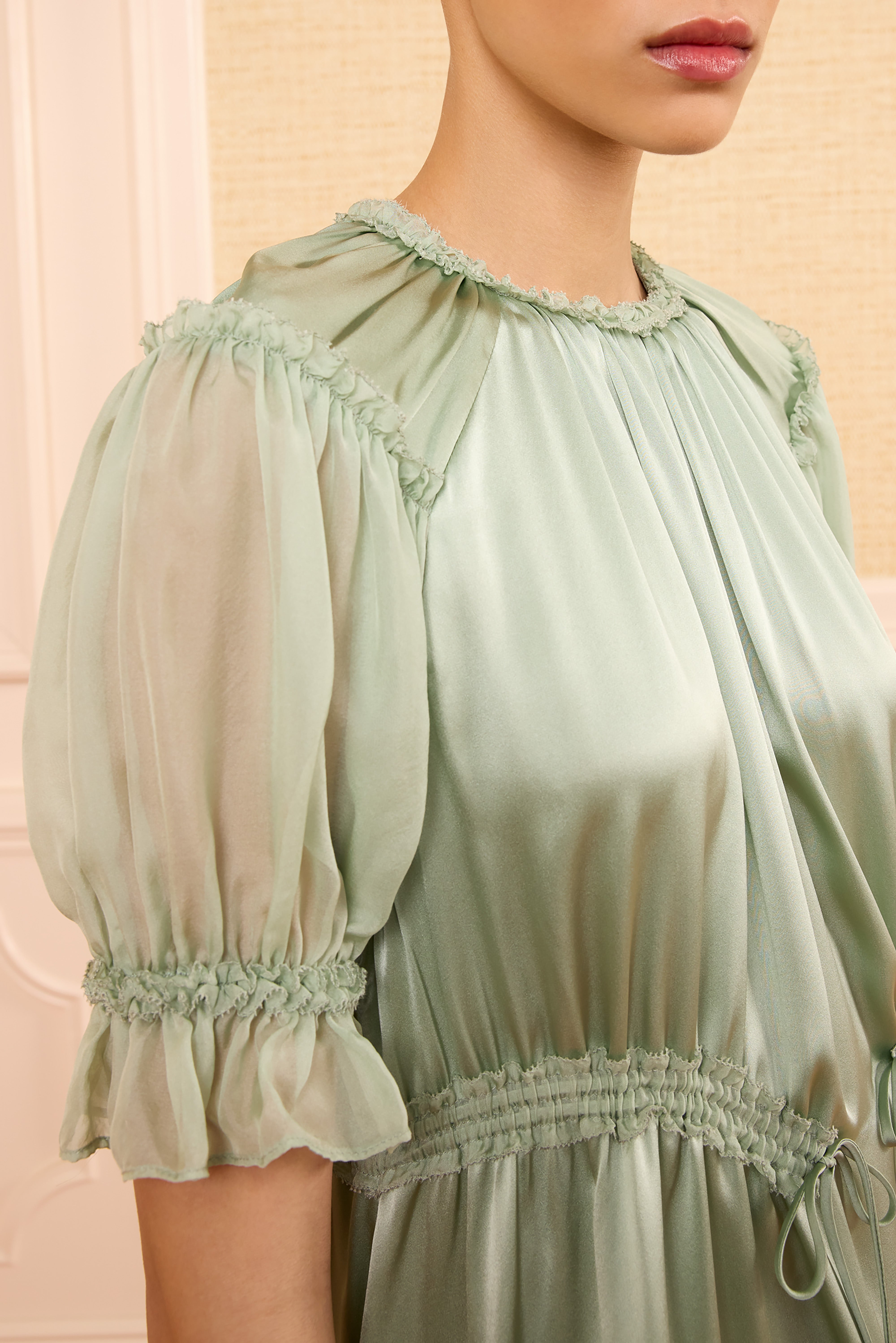 Ulla Johnson Juliette robe mini Celadon verte soie