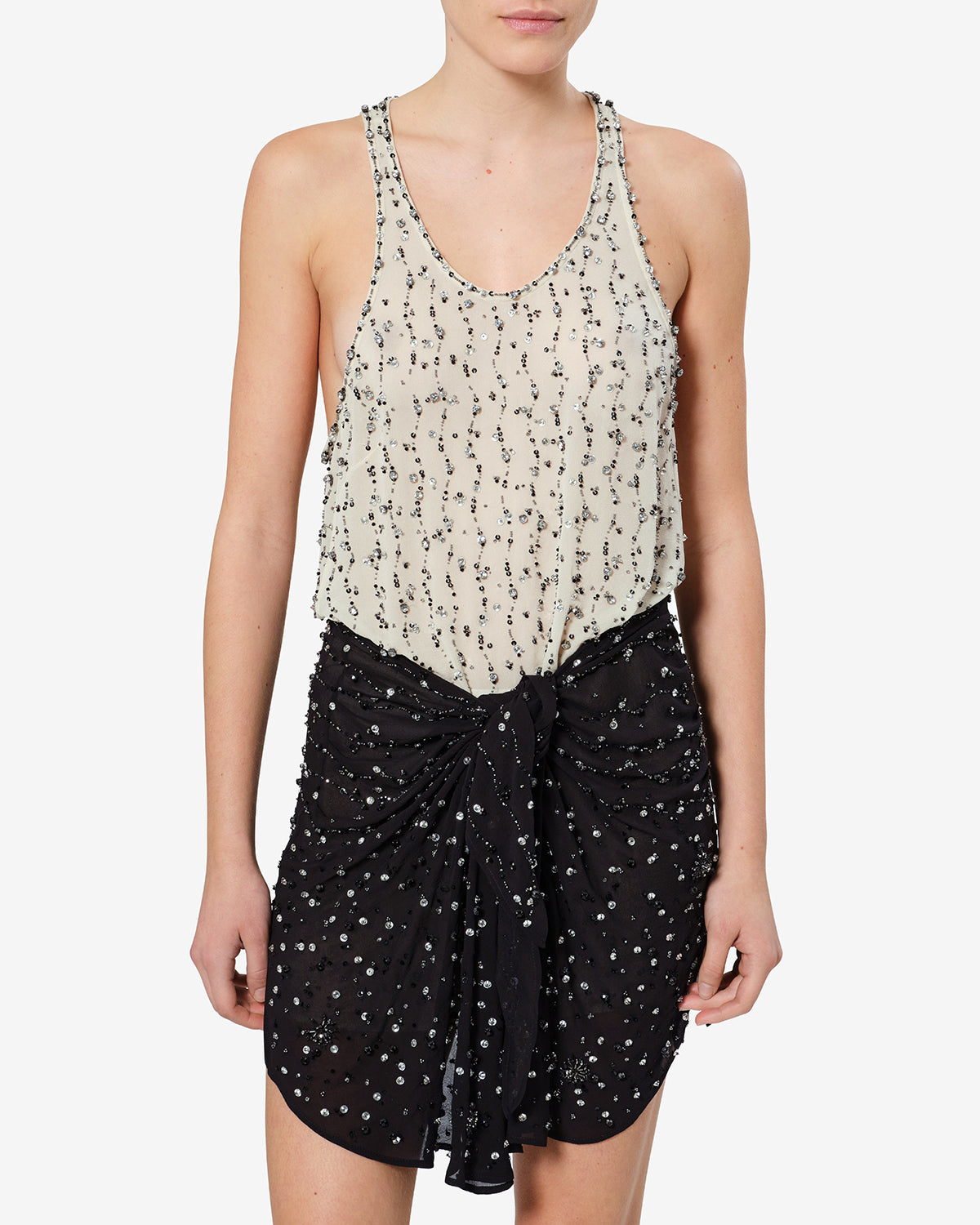 Isabel Marant Milea robe courte soie noir et écru