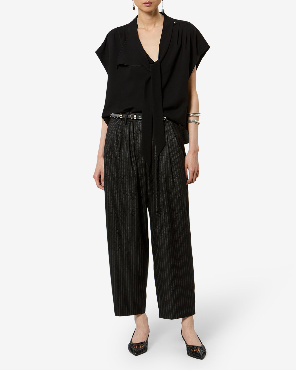 Isabel Marant Selene blouse crêpe noir lavallière