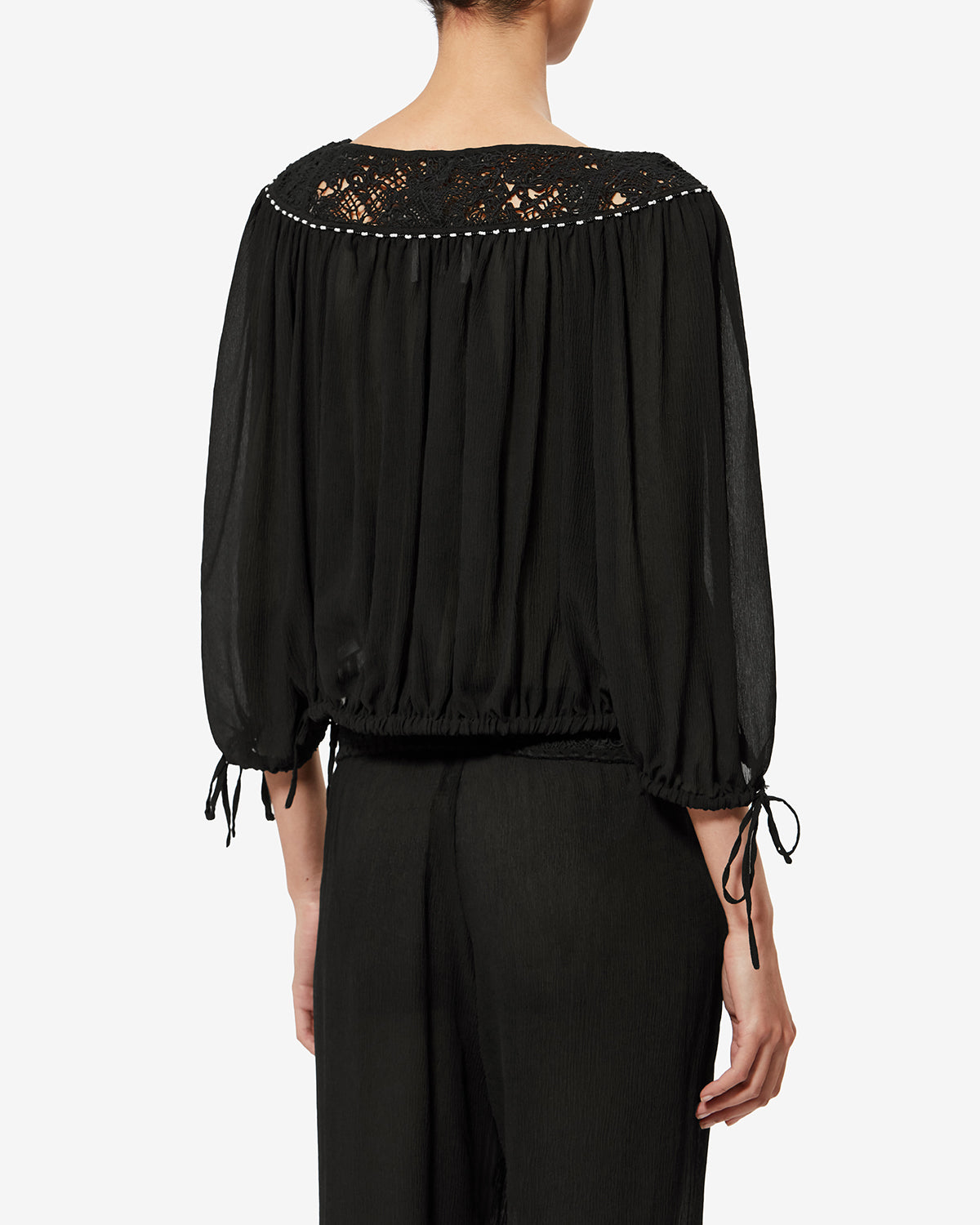 Isabel Marant Nelida top soie noir guipure perles