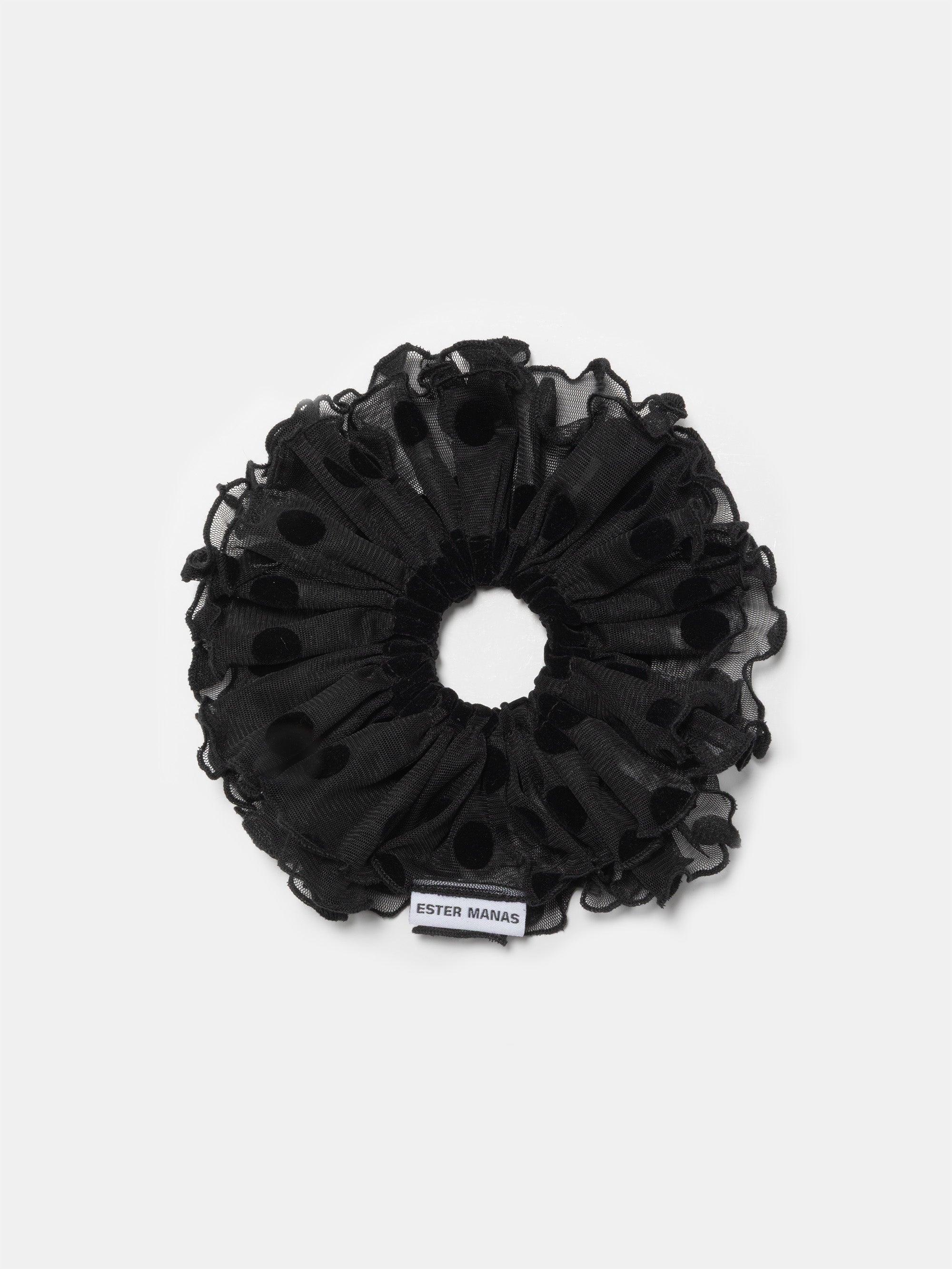 Ester Manas Scrunchies chouchou noir pois mesh 16 cm
