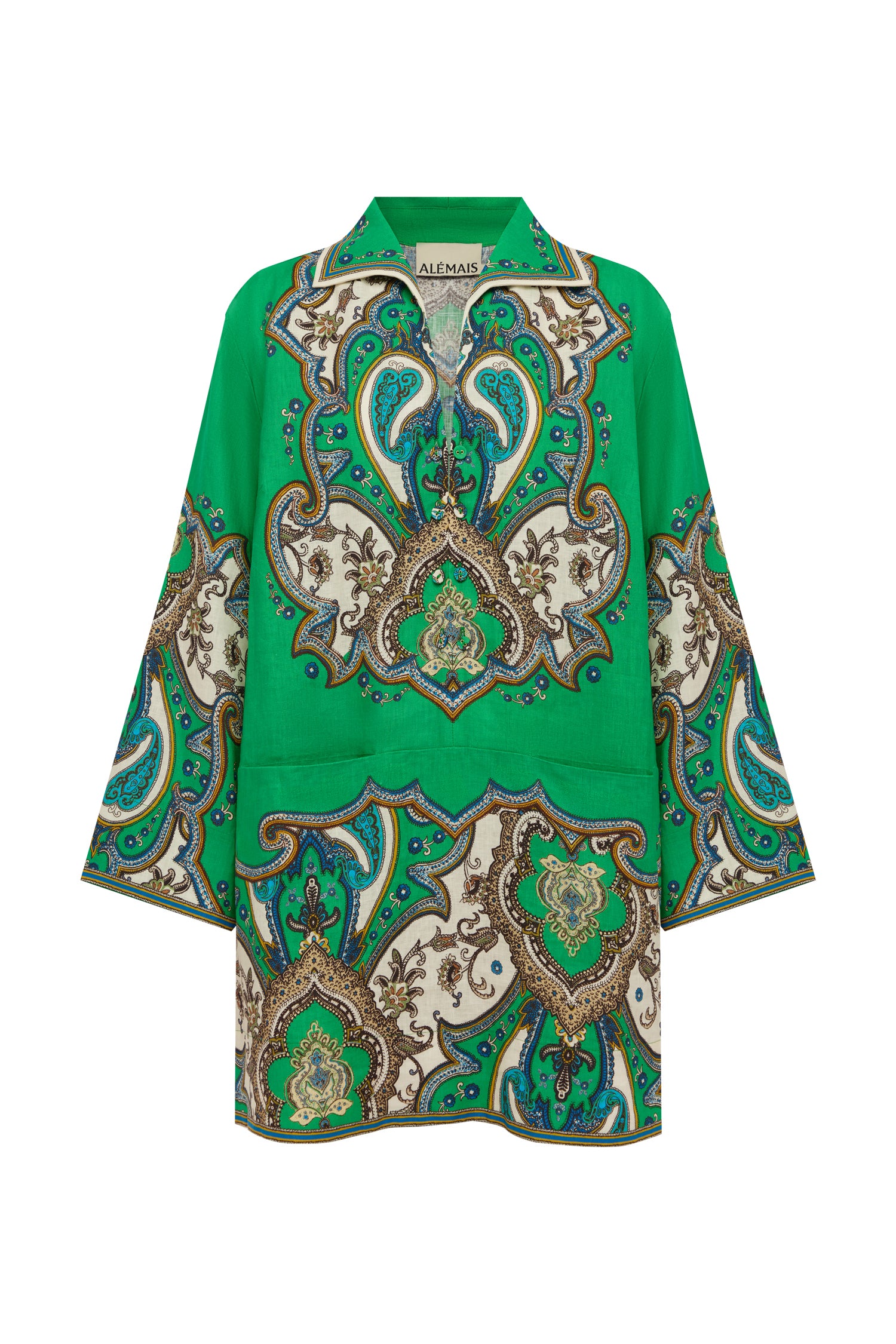 Alemäis Porter robe mini tunique lin imprimé paisley