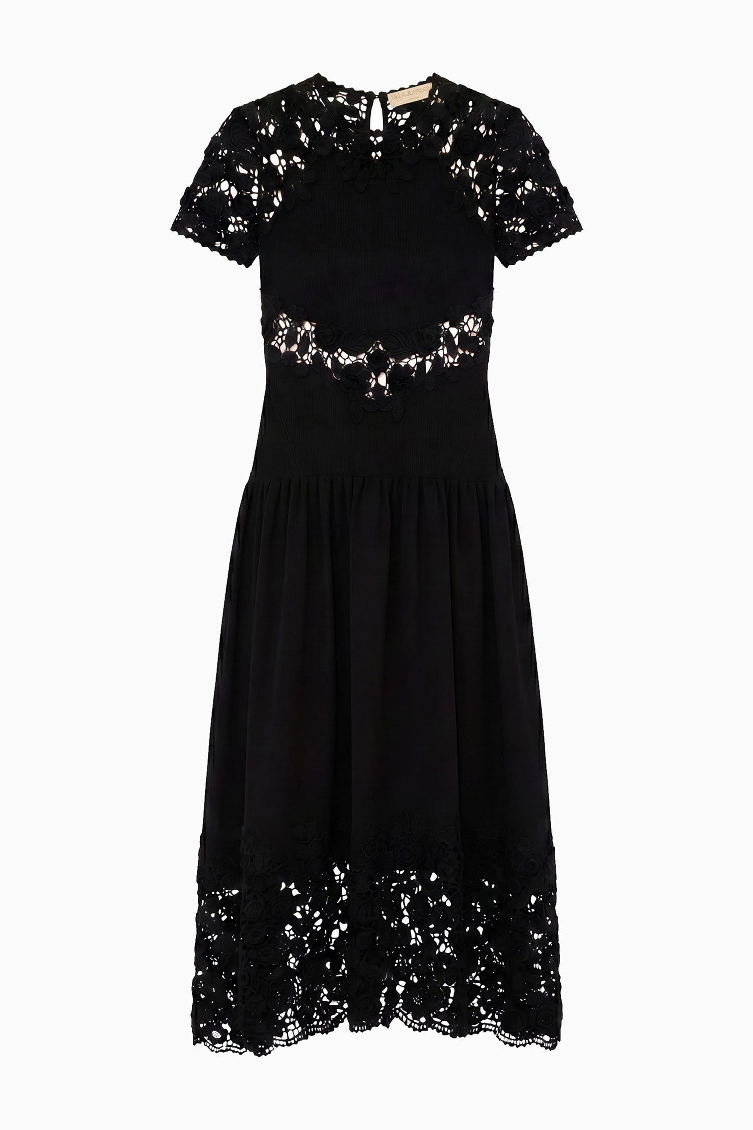 Ulla Johnson Sabrina Robe Crochet Noir Midi Évasée