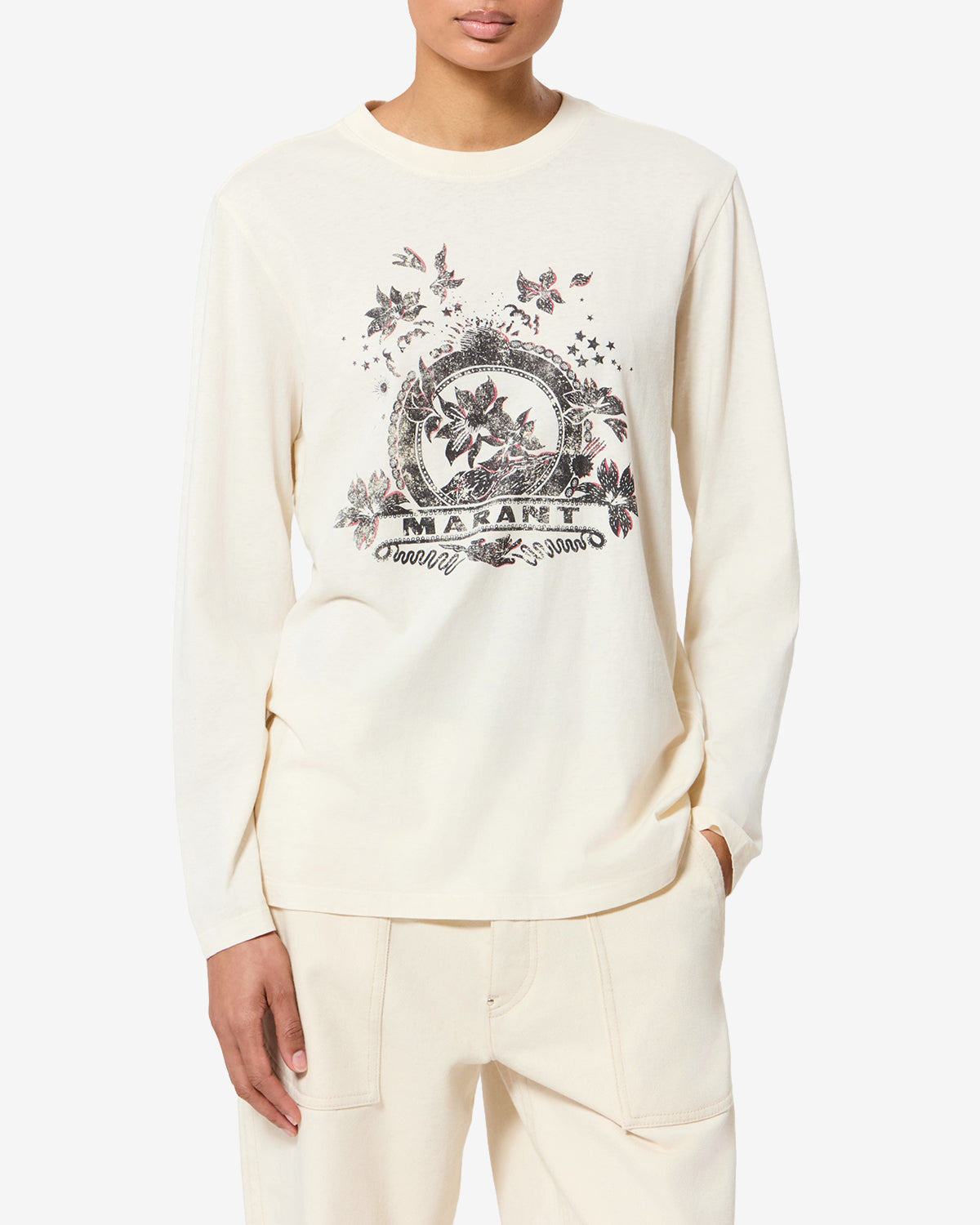Isabel Marant Martine TS0245 t-shirt écru coton hibiscus