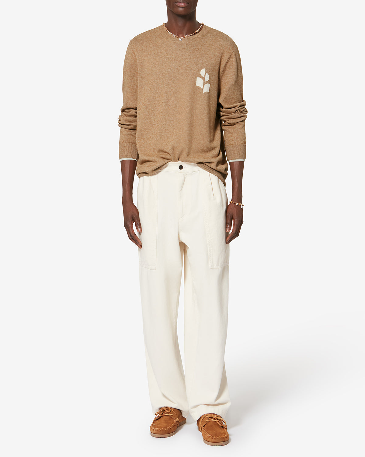 Isabel Marant Antea pull maille camel-gris clair logo