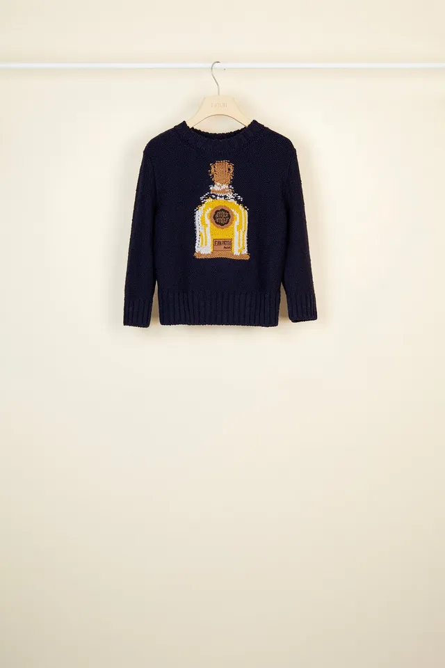 Patou KN005 Pull Navy Laine Motif Amour