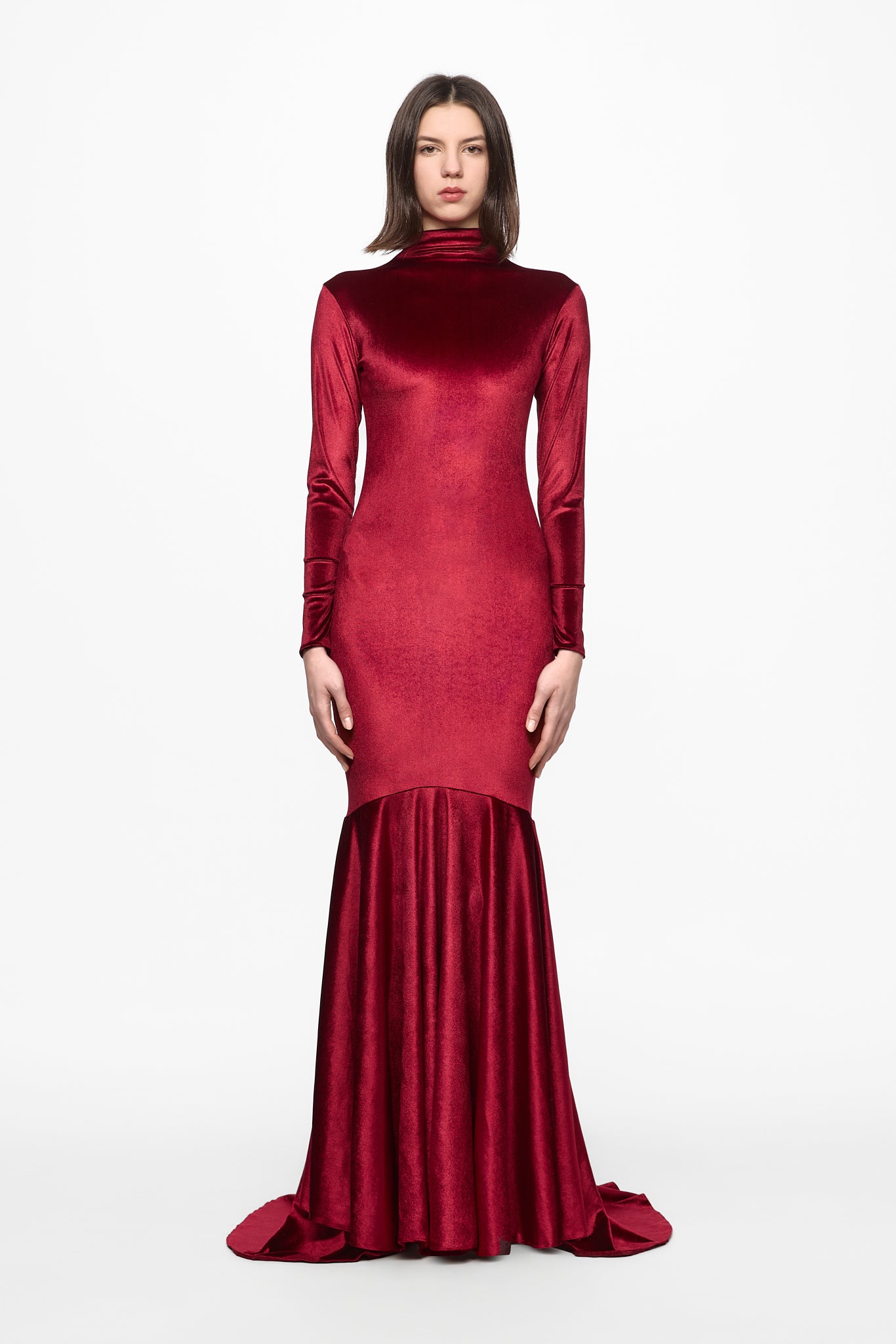 ATU Body Couture High neck wine velvet gown robe bordeaux