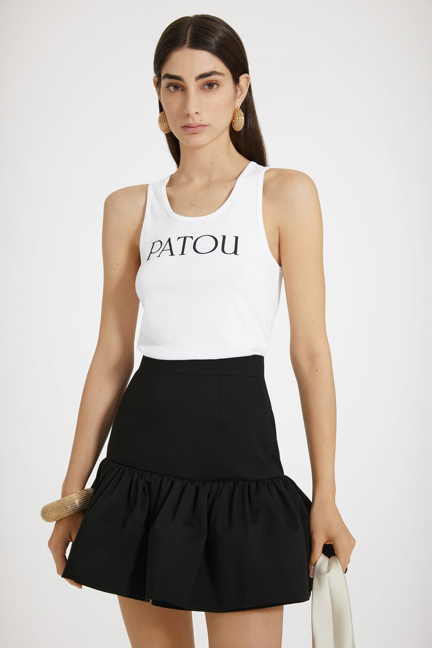 Patou SK060 mini jupe noire volant gabardine