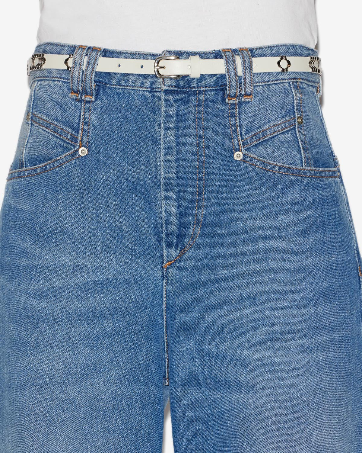 Isabel Marant Odena ceinture cuir écru-argenté 1,5 cm