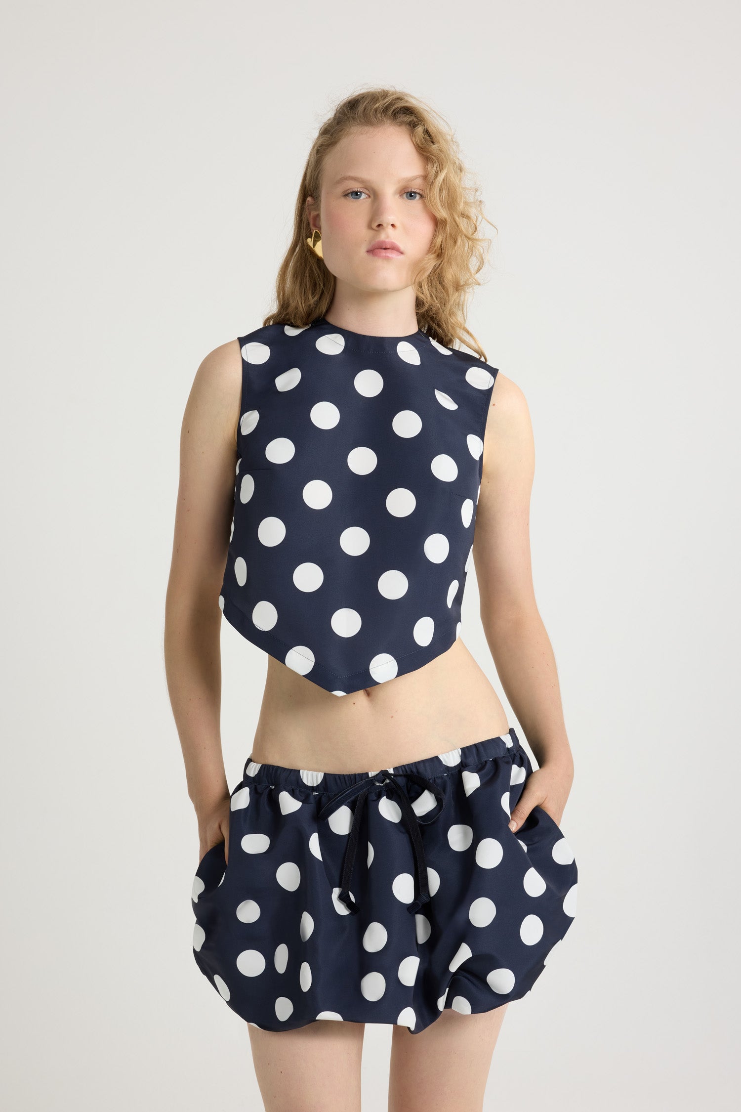Patou P25TO161 top foulard pois marine recyclé