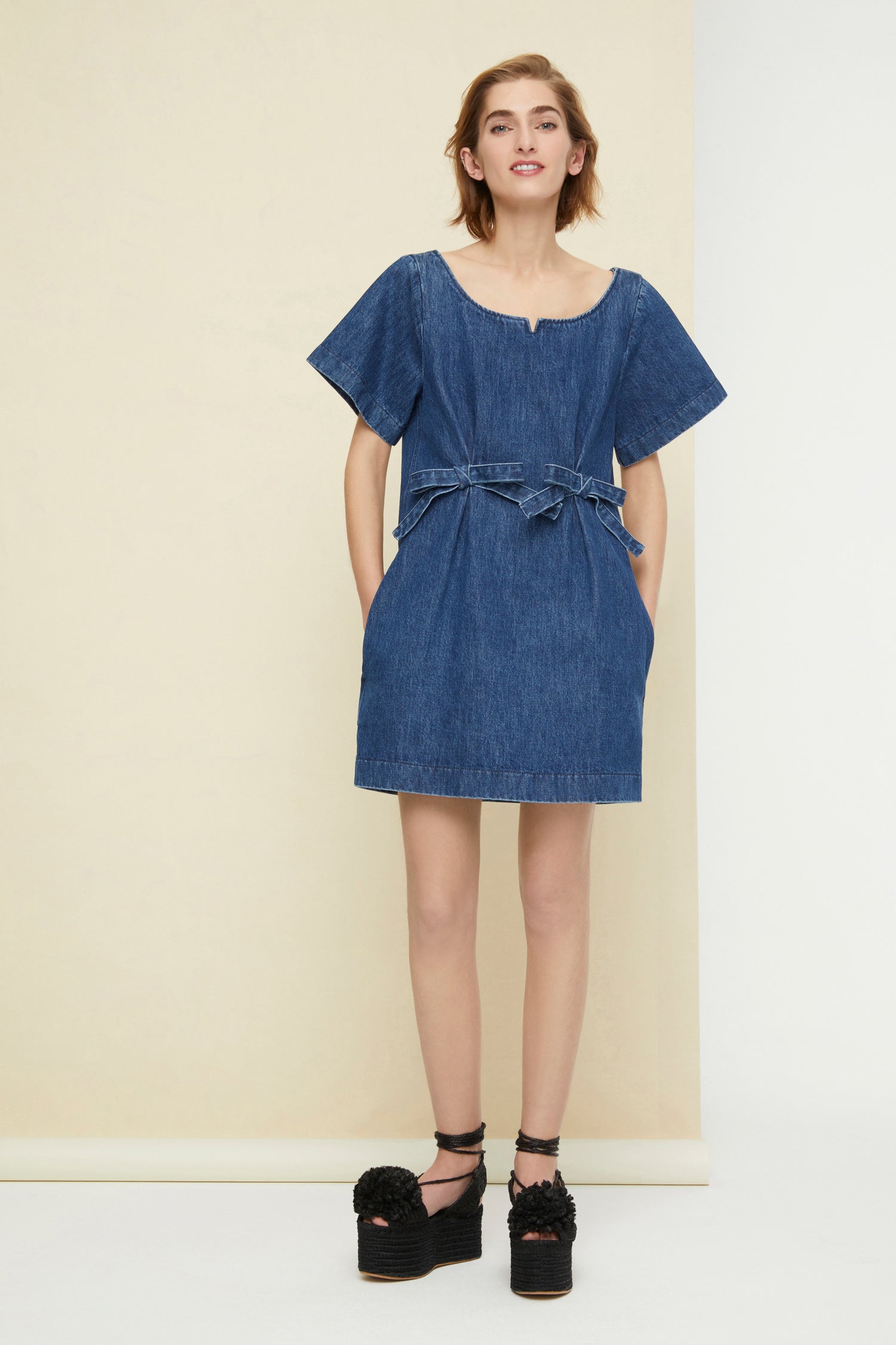 Patou A20DR0450008604D mini robe jean denim indigo nœud