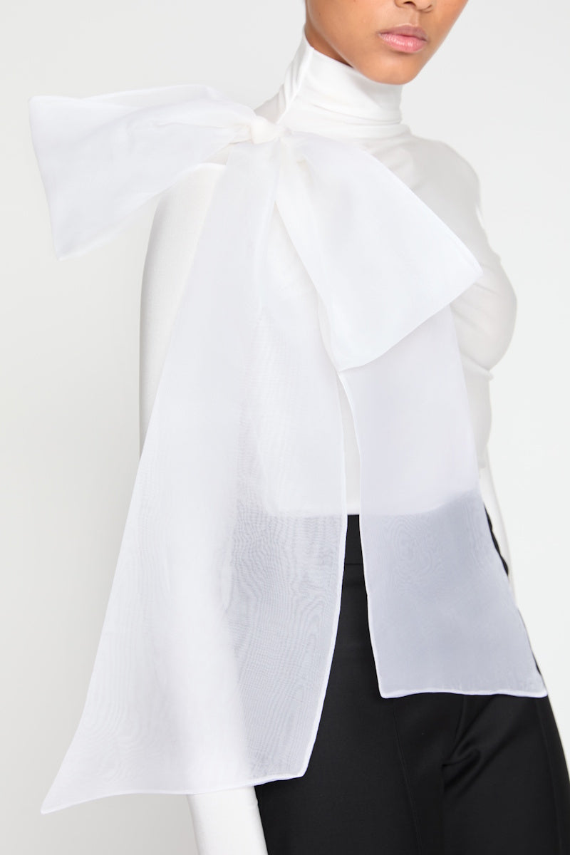 ATU Body Couture White turtleneck top blanc nœud soie taille S