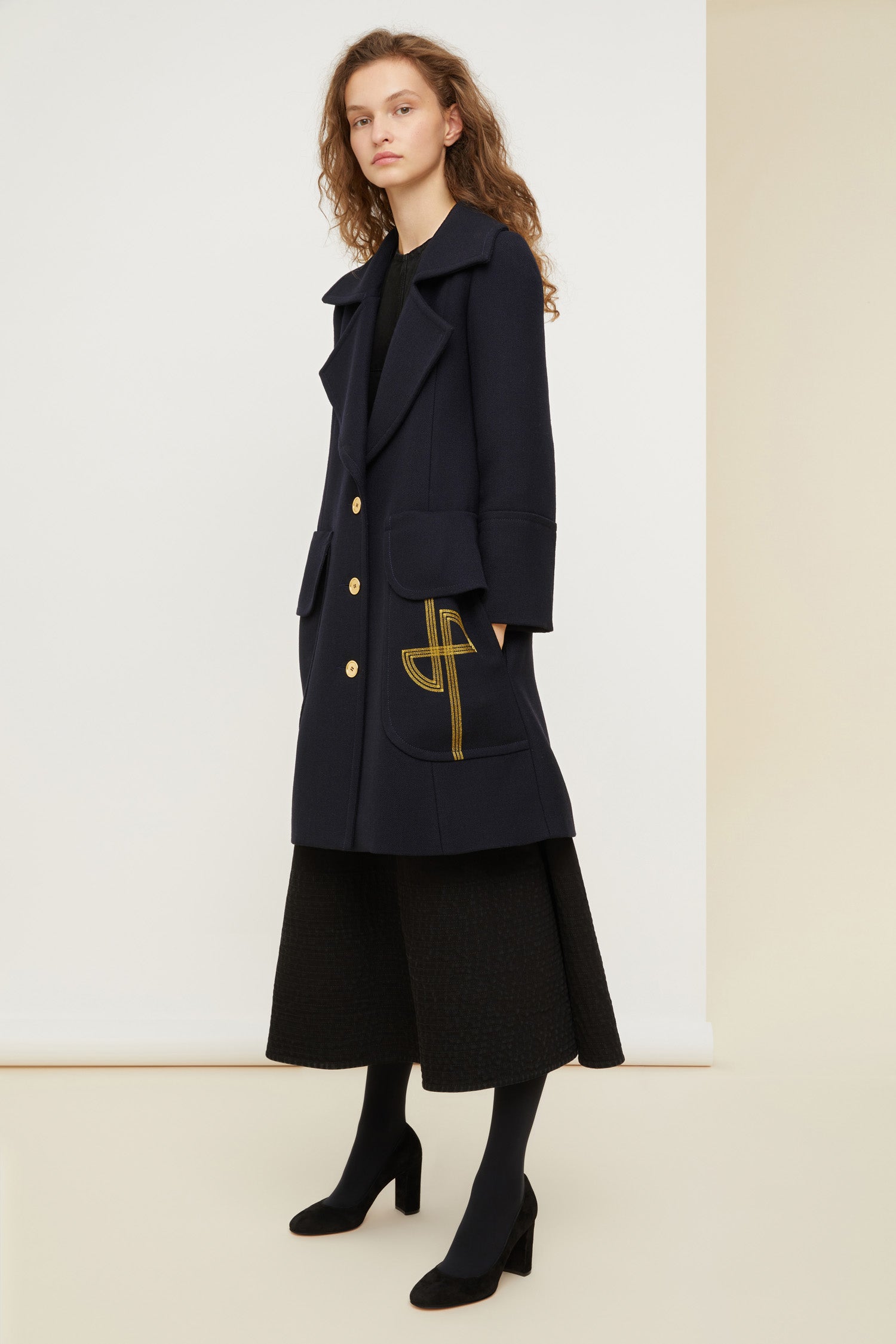 Patou Coats CO002 manteau long laine bleu marine 34