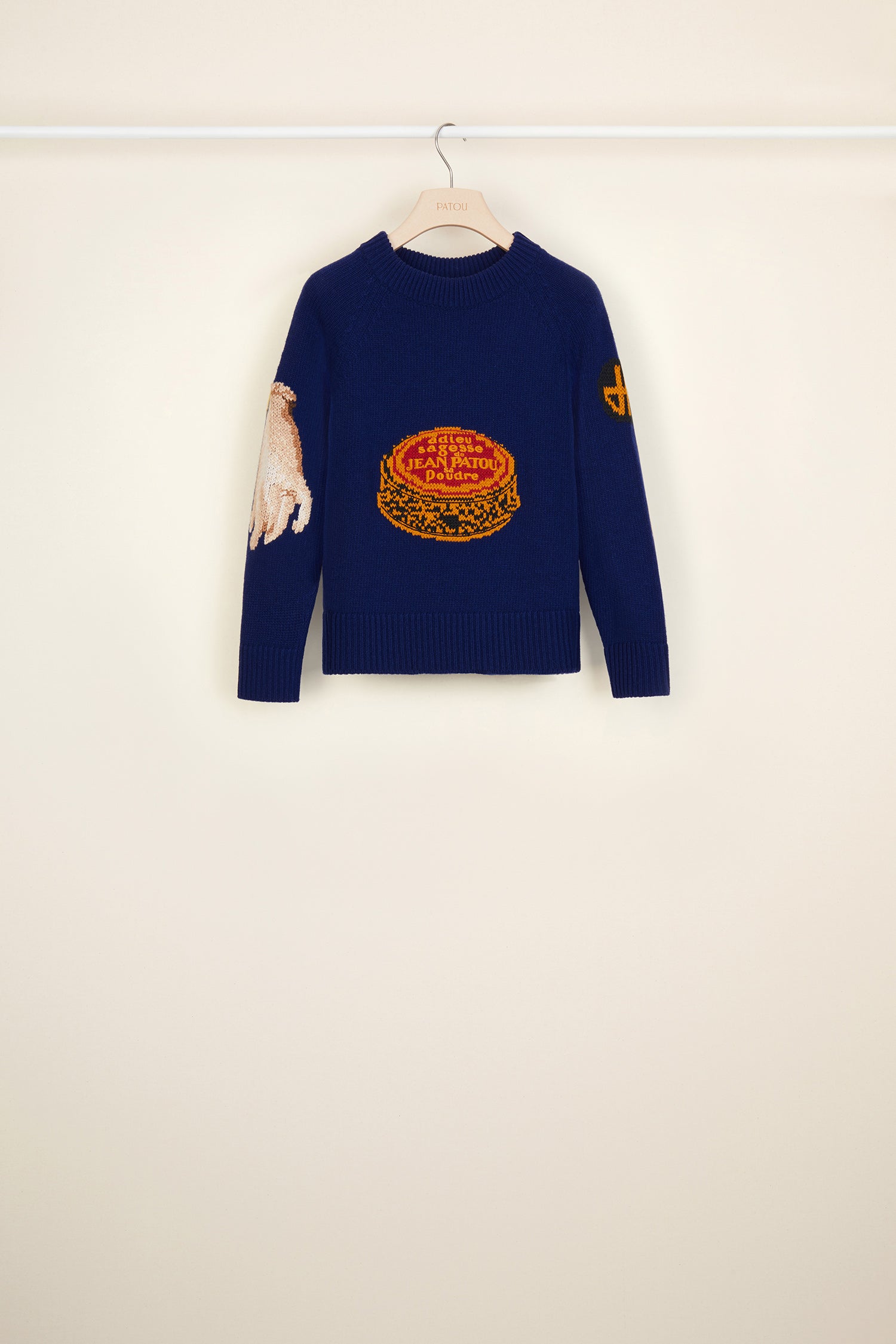 Patou KN017 pull jacquard laine mérinos bleu persan S