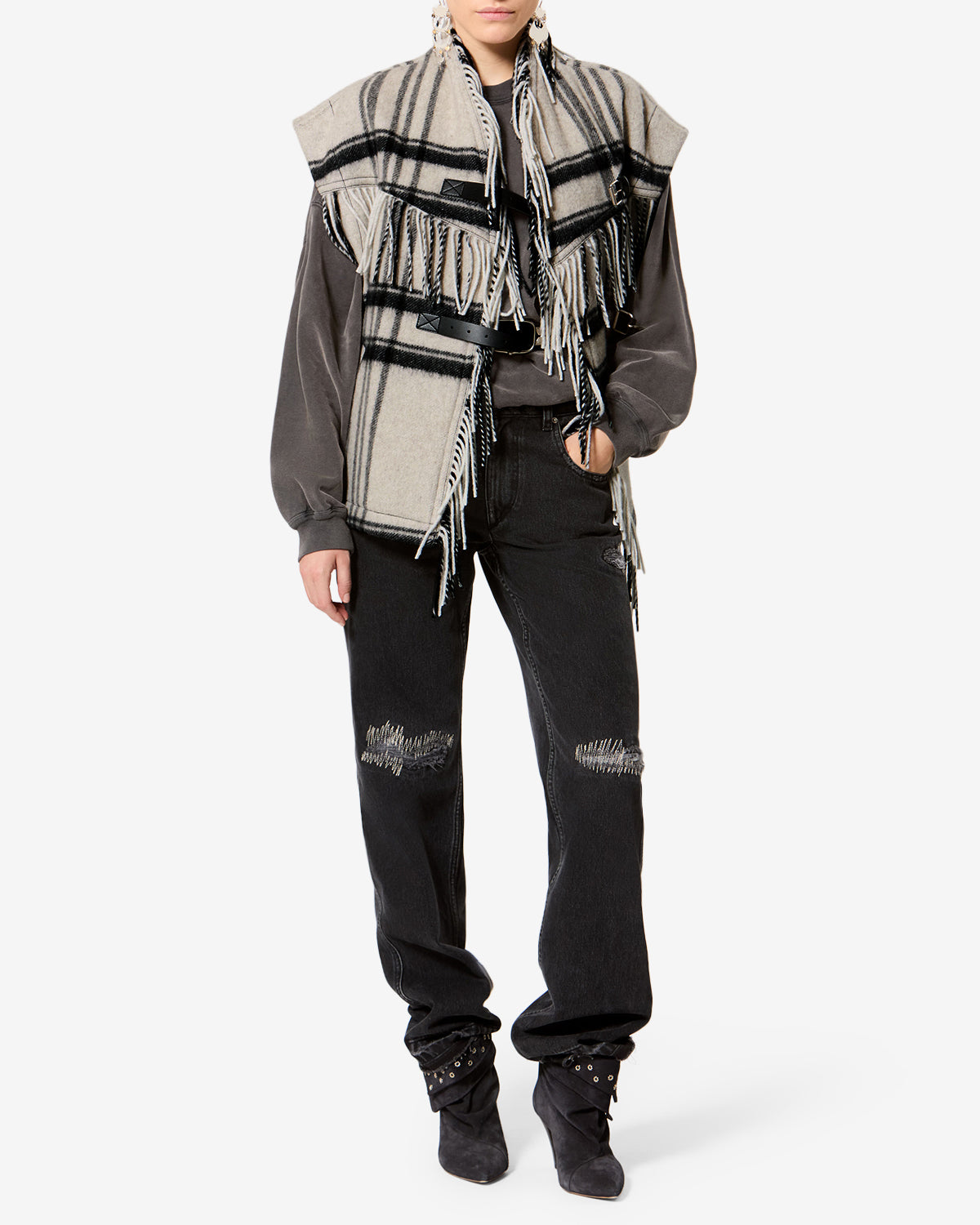 Isabel Marant Ginesa GI0099FA gilet laine écru noir