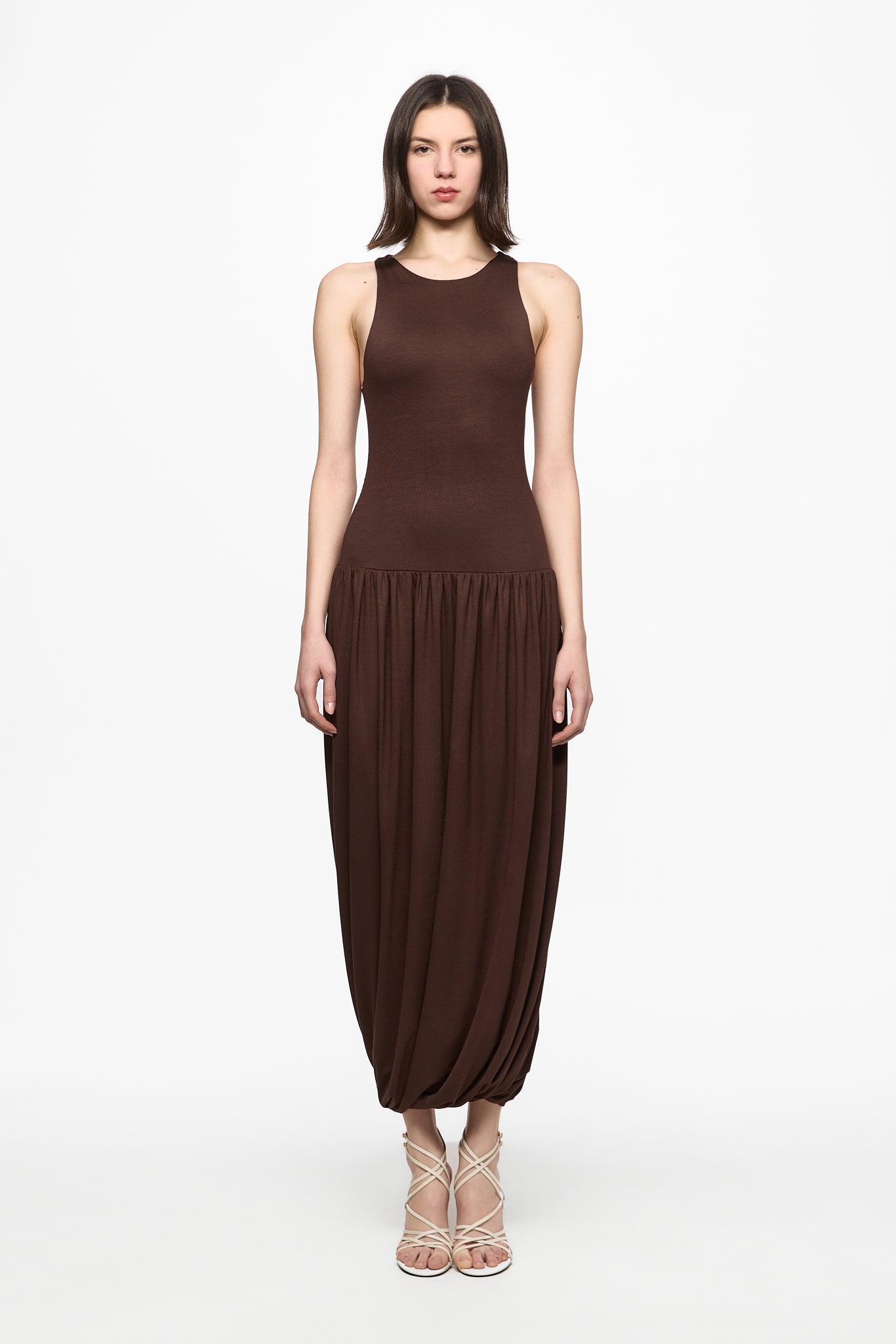 ATU Body Couture Midi Sleeveless midi dress rutched robe marron
