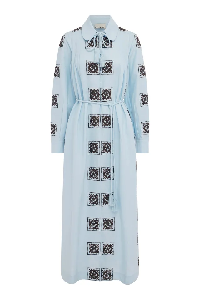 Alemaïs Grace Midi Robe chemise lin brodée