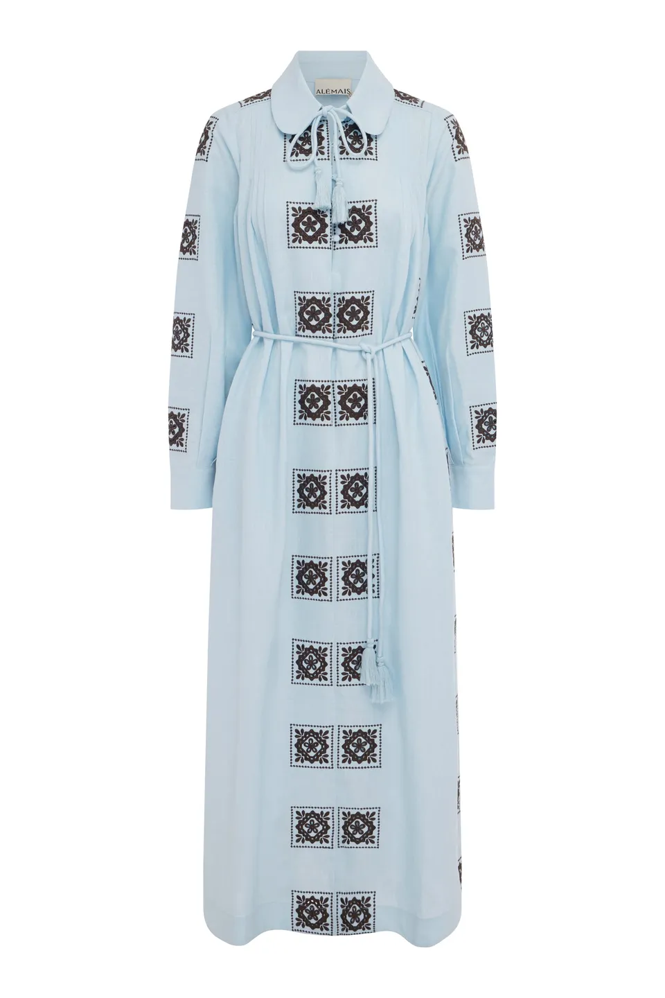 Alemaïs Grace Midi Robe chemise lin brodée
