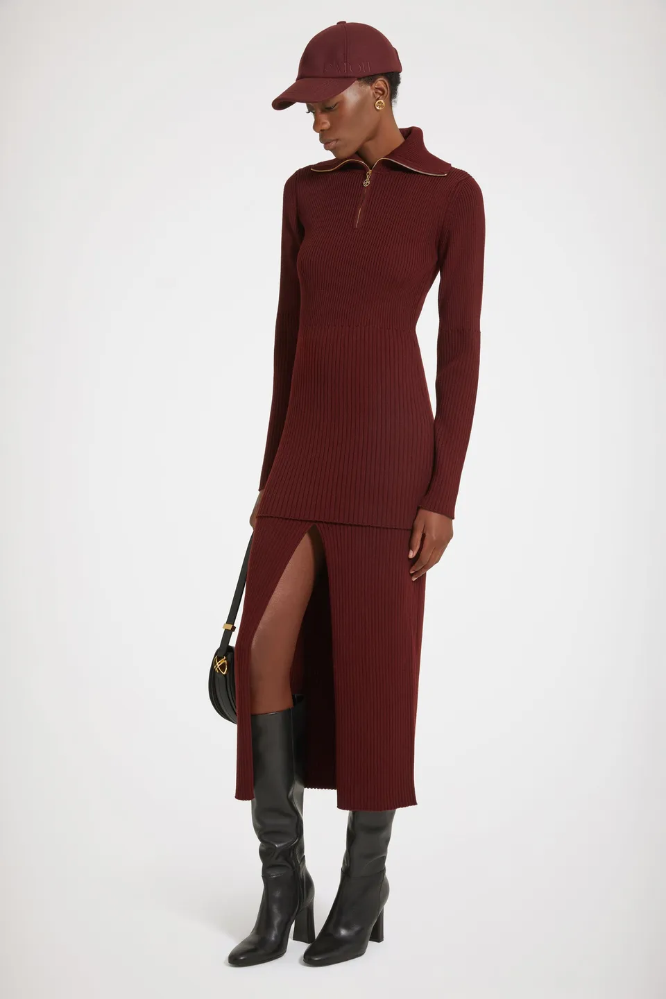 Patou KN135 robe mini laine bordeaux Ruby Wine