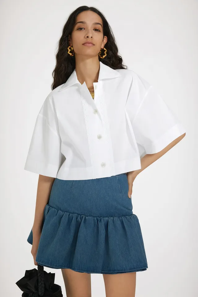Patou Wave BL032 chemise blanche coton cropped