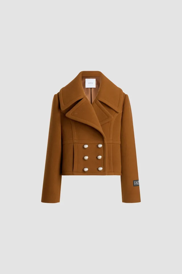 Patou H25CO031 manteau court laine marron