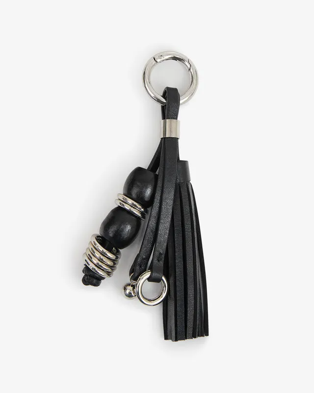 Isabel Marant Charms porte-clés cuir noir argenté