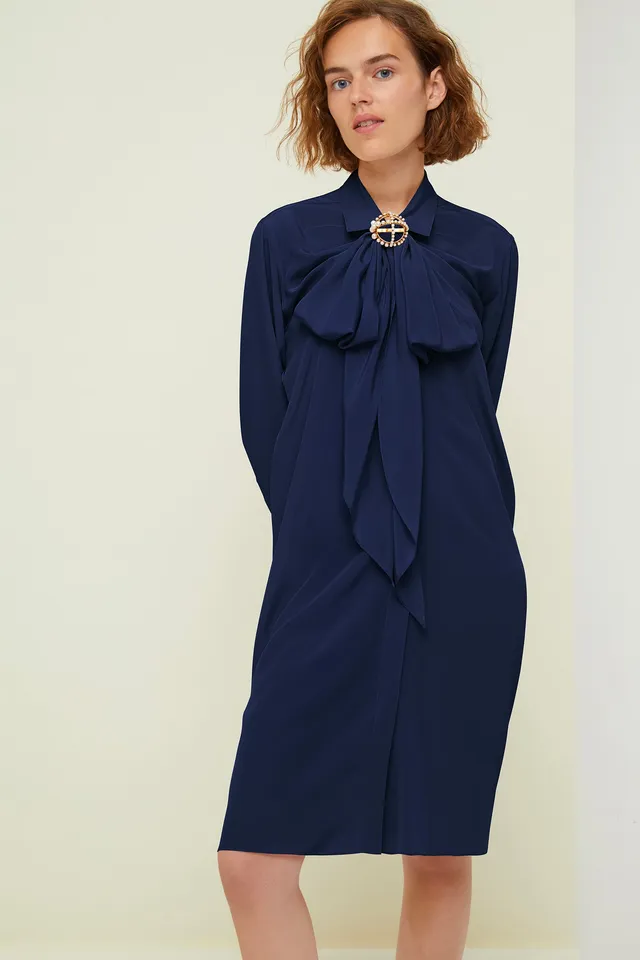 Patou DR004 robe chemise soie Navy mini 34-44