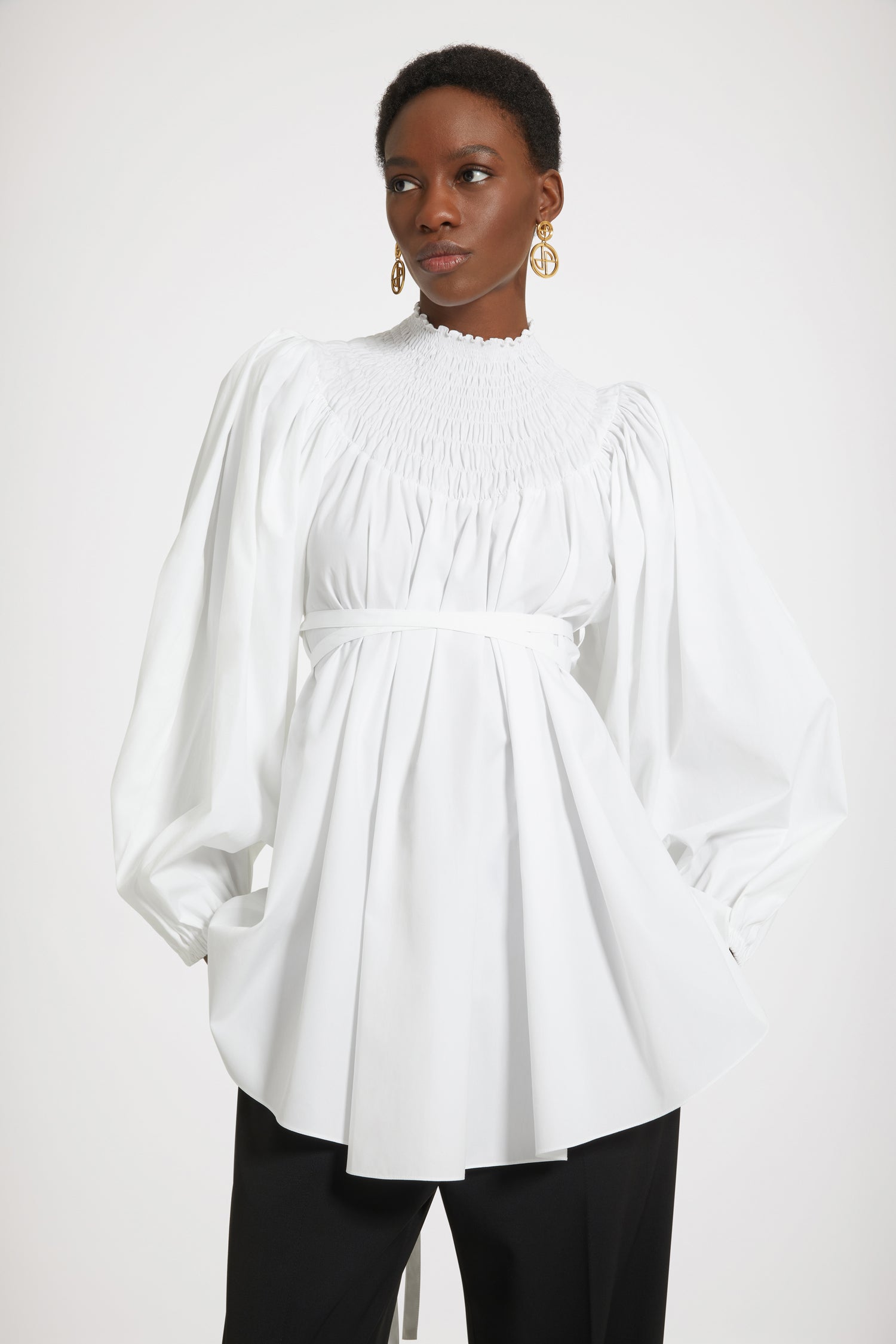 Patou Tops tunique blanche col smocké coton bio