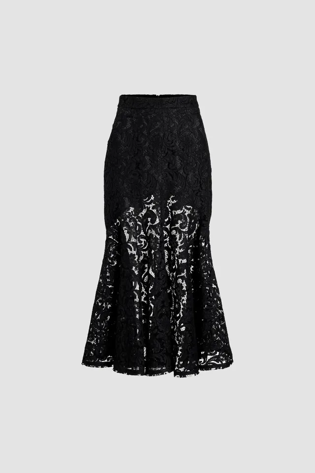 Patou SK069 jupe midi dentelle noire coton bio