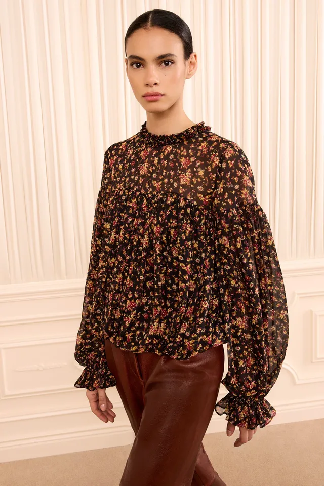 Ulla Johnson Pearl blouse soie Noir Mille Fleur 4