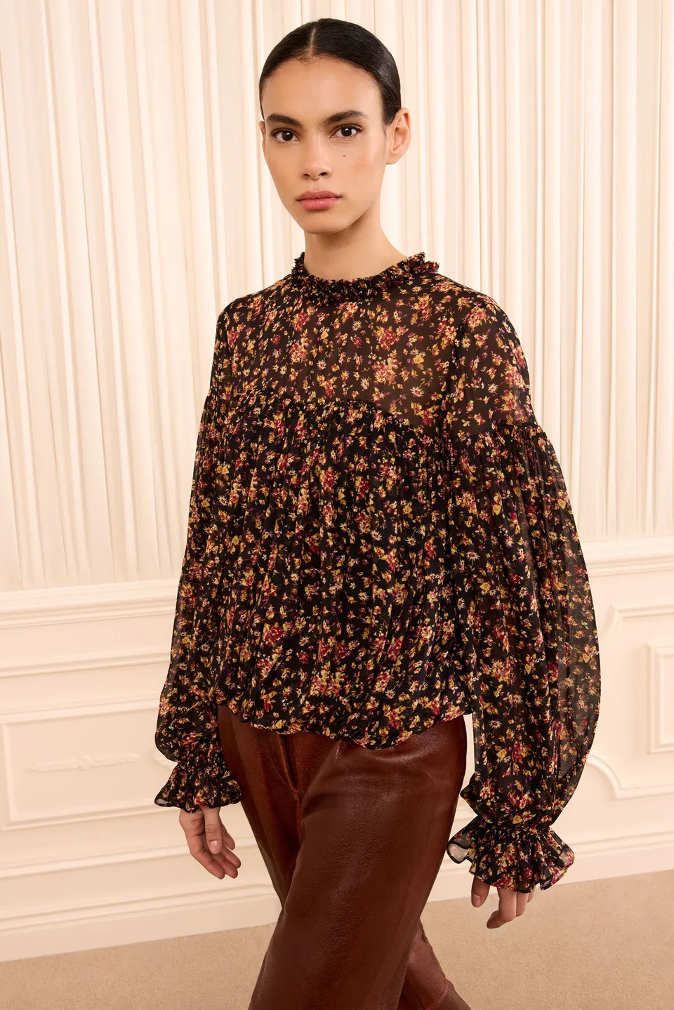 Ulla Johnson Pearl blouse soie Noir Mille Fleur 4