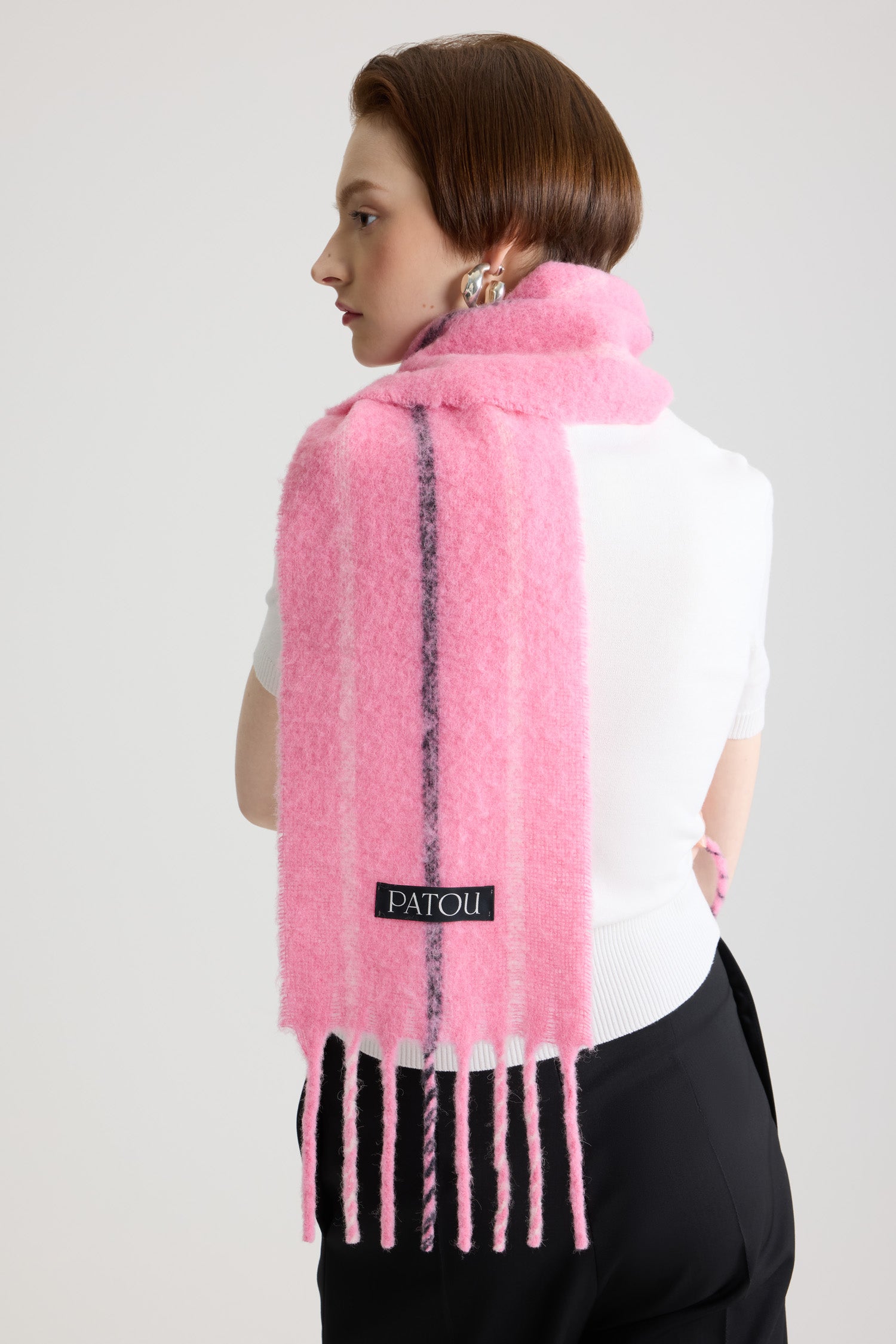 Patou AC116 écharpe Pink Pearl alpaga rayée