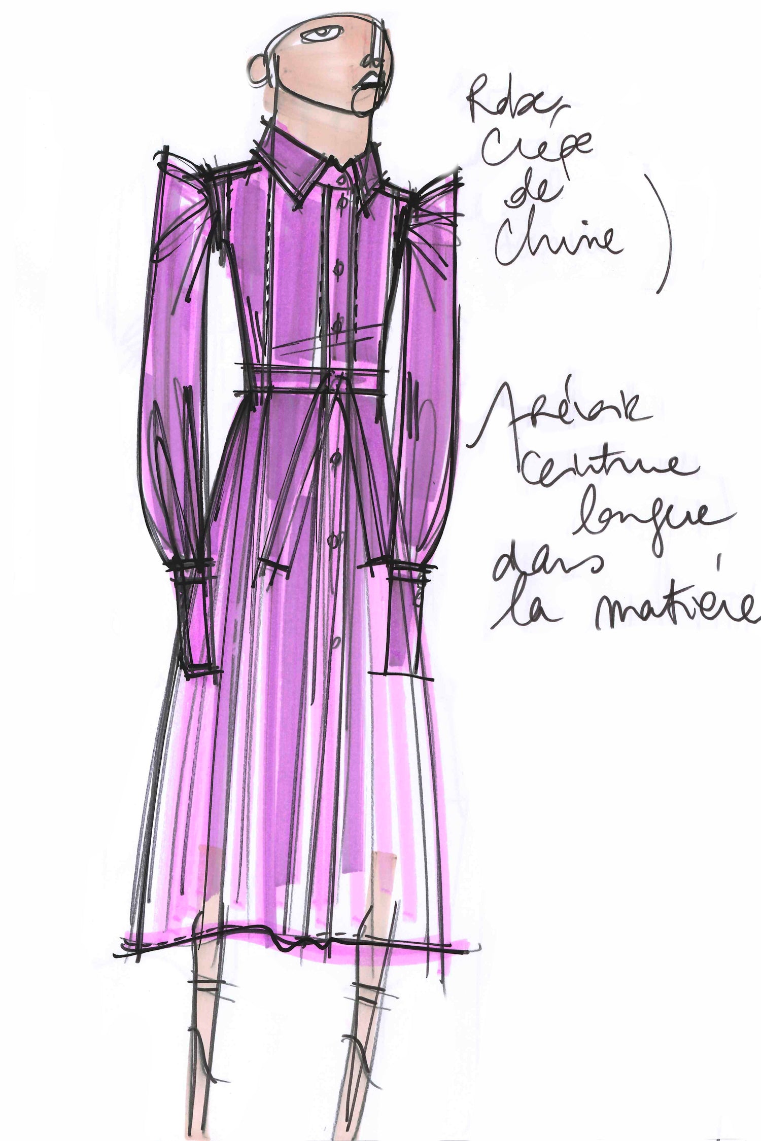 Patou A21DR0780013498P robe chemise midi soie violette plissée