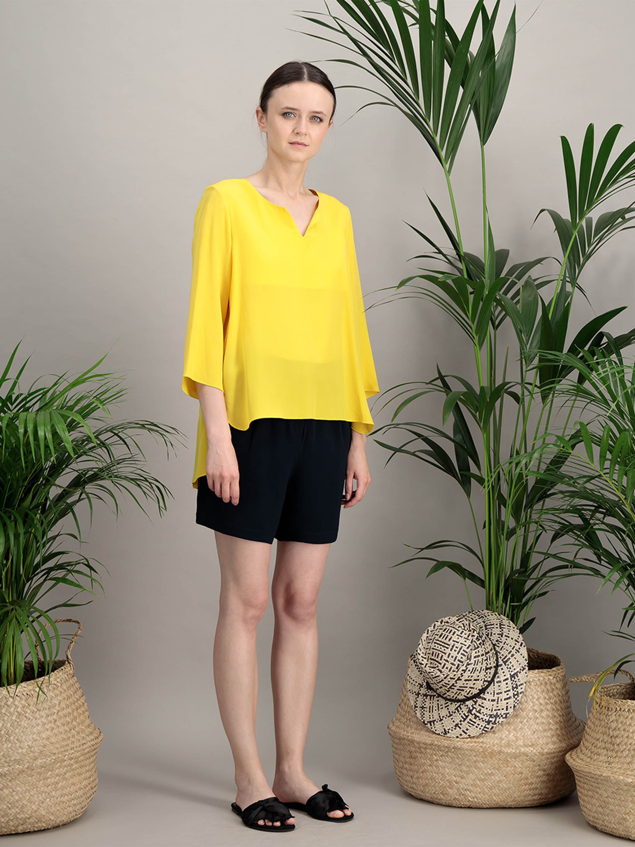 Anahide Saint André Kurta top soie bleu indigo fluide