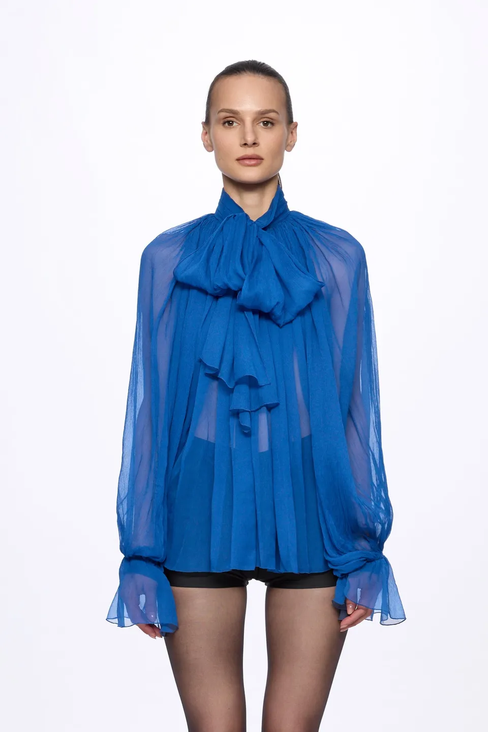 ATU Body Couture SILK Chemise Soie Bleue Foulard S