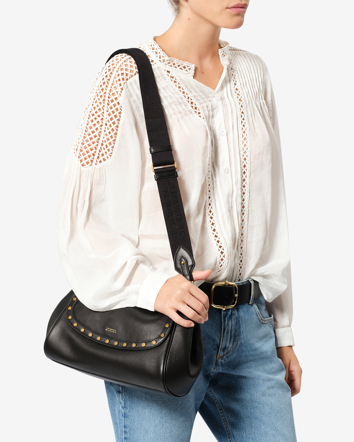 Isabel Marant Chany M sac cuir velours noir clouté