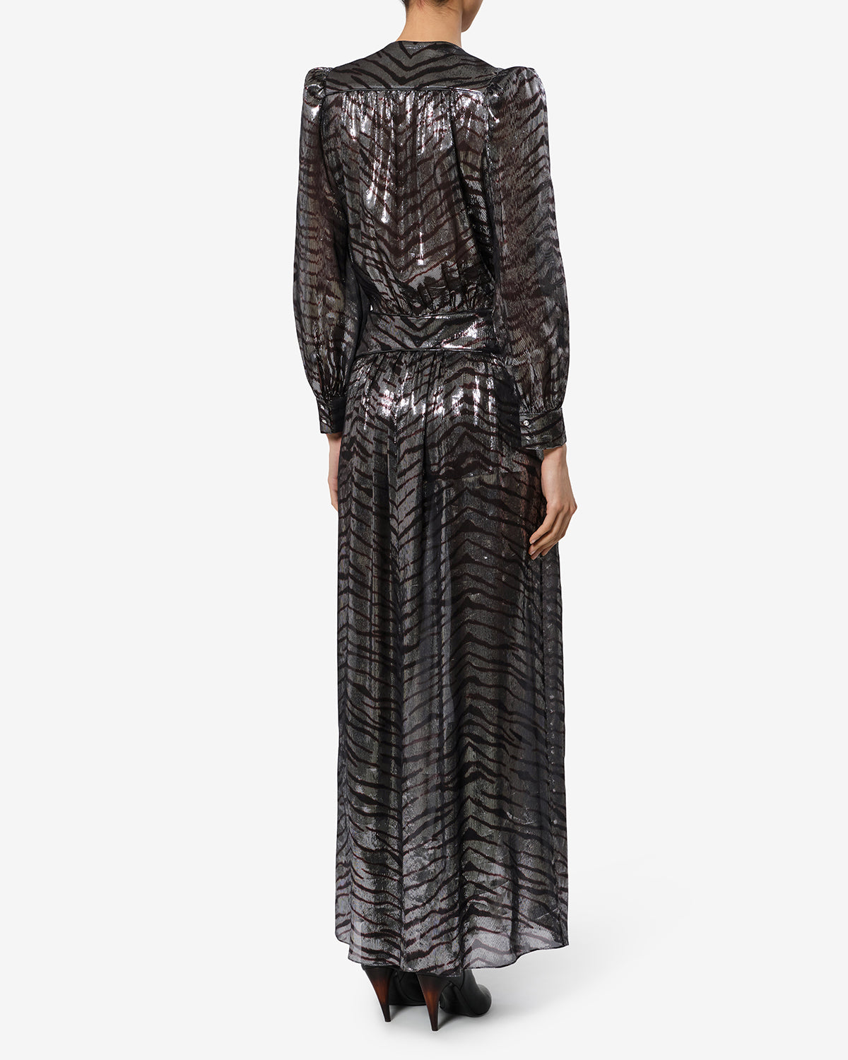 Isabel Marant Felby robe longue soie noir et argenté zèbre