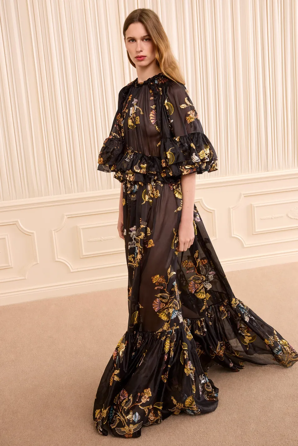 Ulla Johnson Dresses Diann Ruffled Silk Gown Raven noir soie