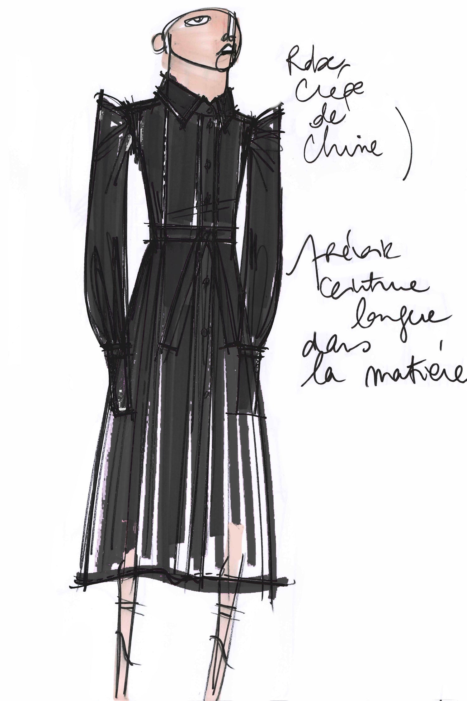 Patou DR078 robe chemise midi soie plissée noire