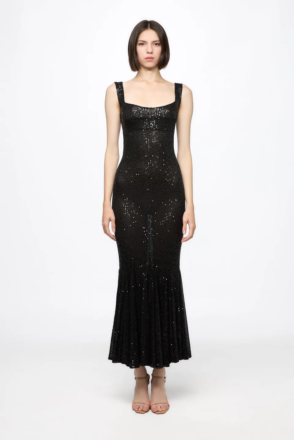 ATU Body Couture Sequins and Feathers robe midi corset sequins noire