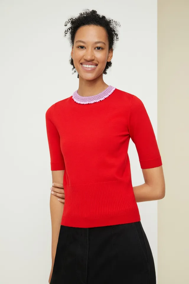 Patou KN037 pull manches courtes rouge capucine
