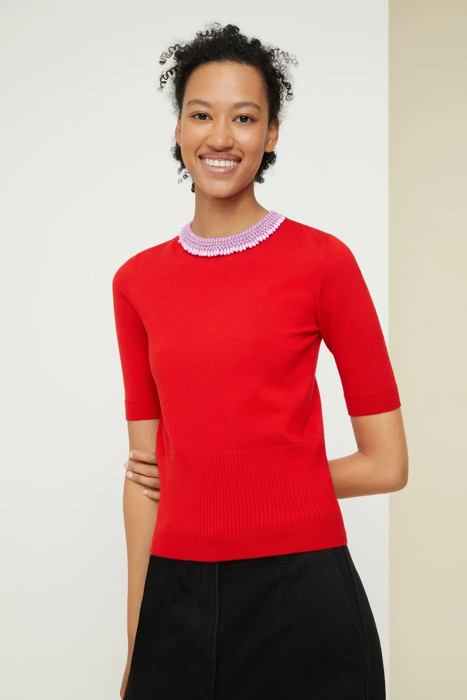 Patou KN037 pull manches courtes rouge capucine