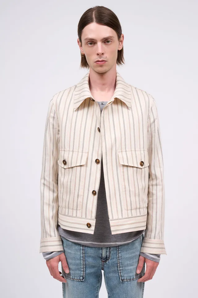 Paul & Joe Xian veste rayée tencel lin beige clair