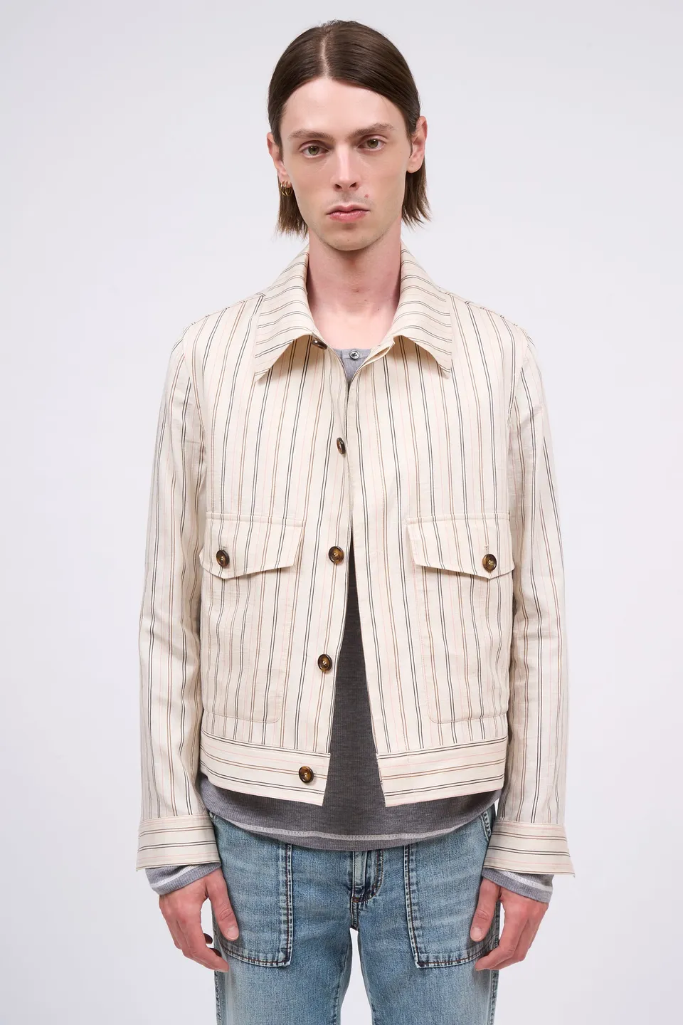 Paul & Joe Xian veste rayée tencel lin beige clair