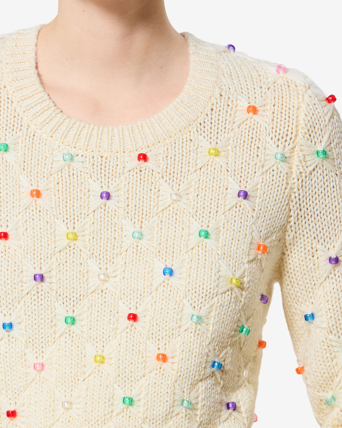 Isabel Marant Priyanka pull écru-multicolore laine à perles