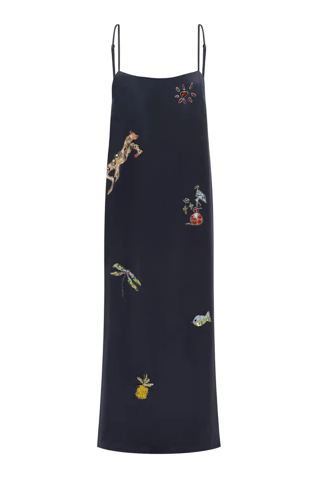 Alemäis Fontaine robe midi satin perles fente