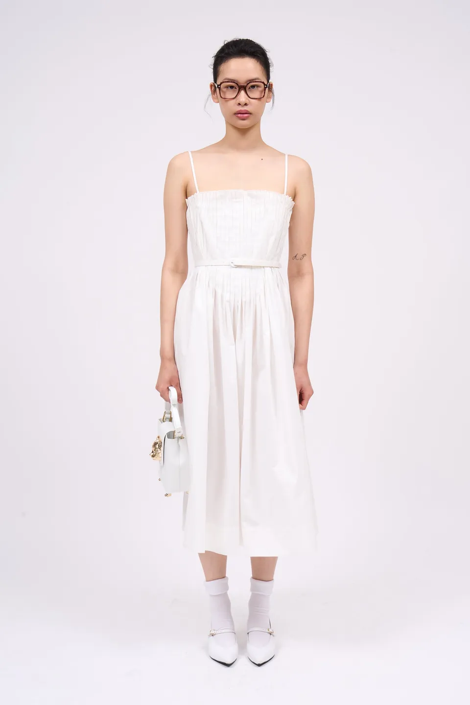 Paul & Joe Clara robe bustier midi coton blanc 36